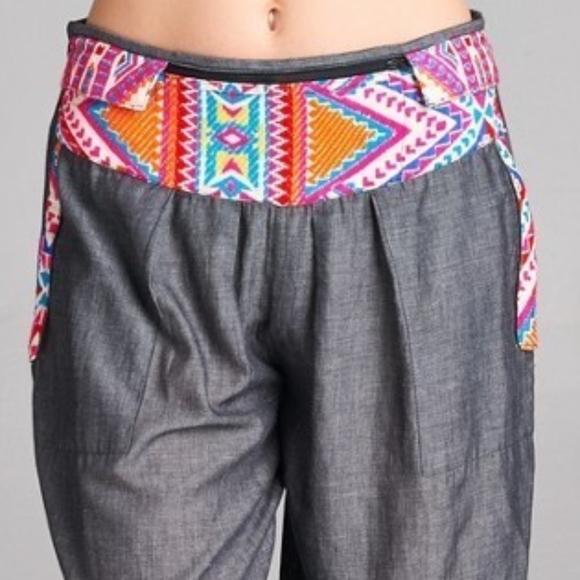 Velzera Pants - Embroidered Bohemian Harem Yoga Lounge Pant  Slate